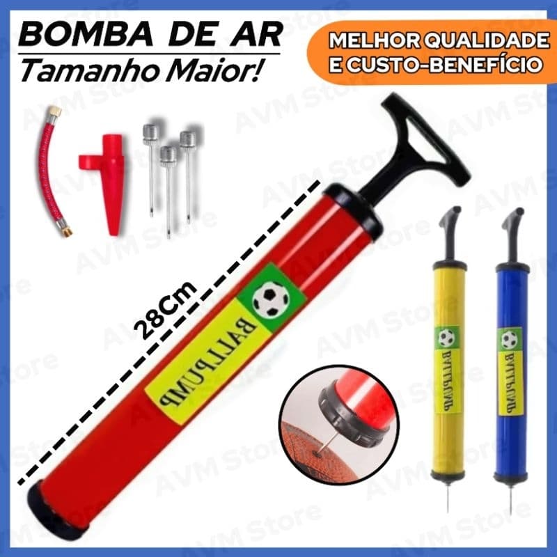 Bomba De Ar Manual Kit de Bicos Encher Bolas Colchão Piscina e Futebol Voley Basquete