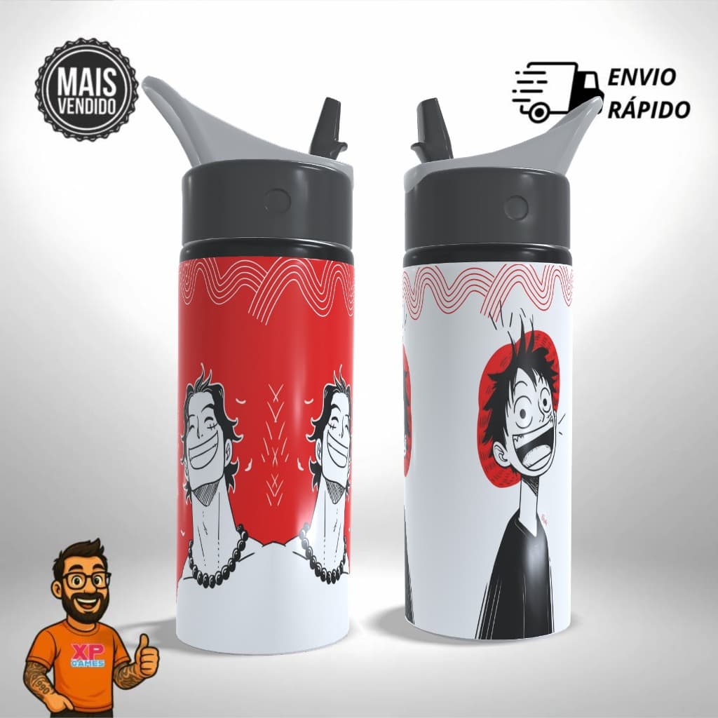Garrafa Squeeze Personalizado Anime One Piece Luffy Zoro Ace  - Alumínio Escolar Infantil