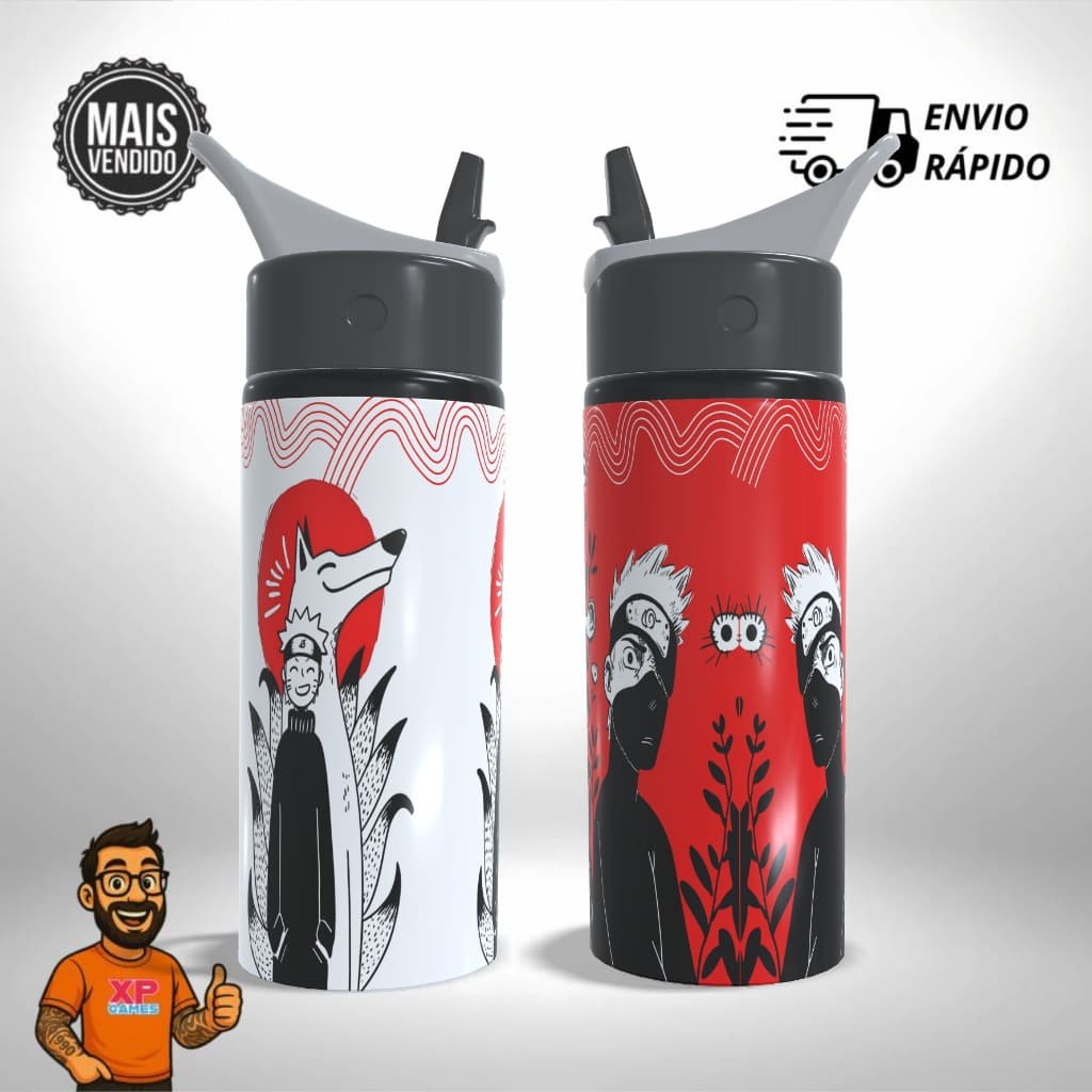Garrafa Squeeze Personalizado Anime Naruto Itachi Kakashi  - Alumínio Escolar Infantil