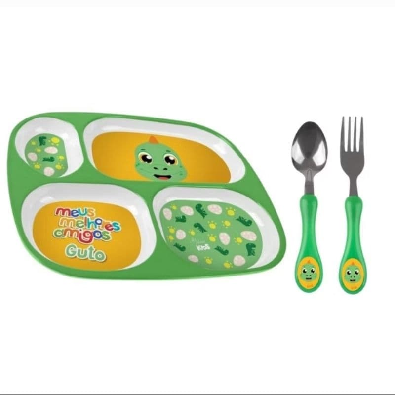Prato Infantil com Divisórias e Talheres de Inox