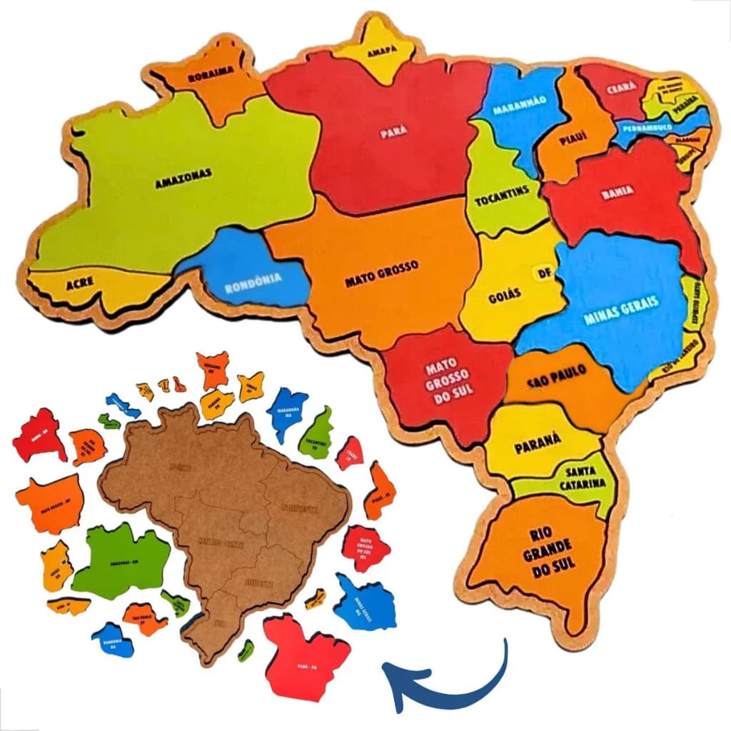 Quebra Cabeça Mapa Do Brasil Pedagógico Educativo Madeira