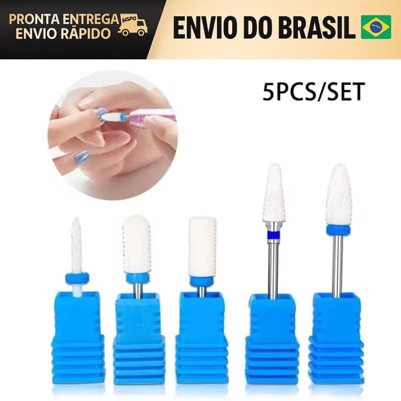 Kit 5 Broca Ceramica Acrygel Gel Tips Nails Design Envio Imediato