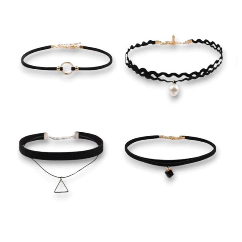 Kit 04 Gargantilha Cordão Chocker Bijuteria Preto ~