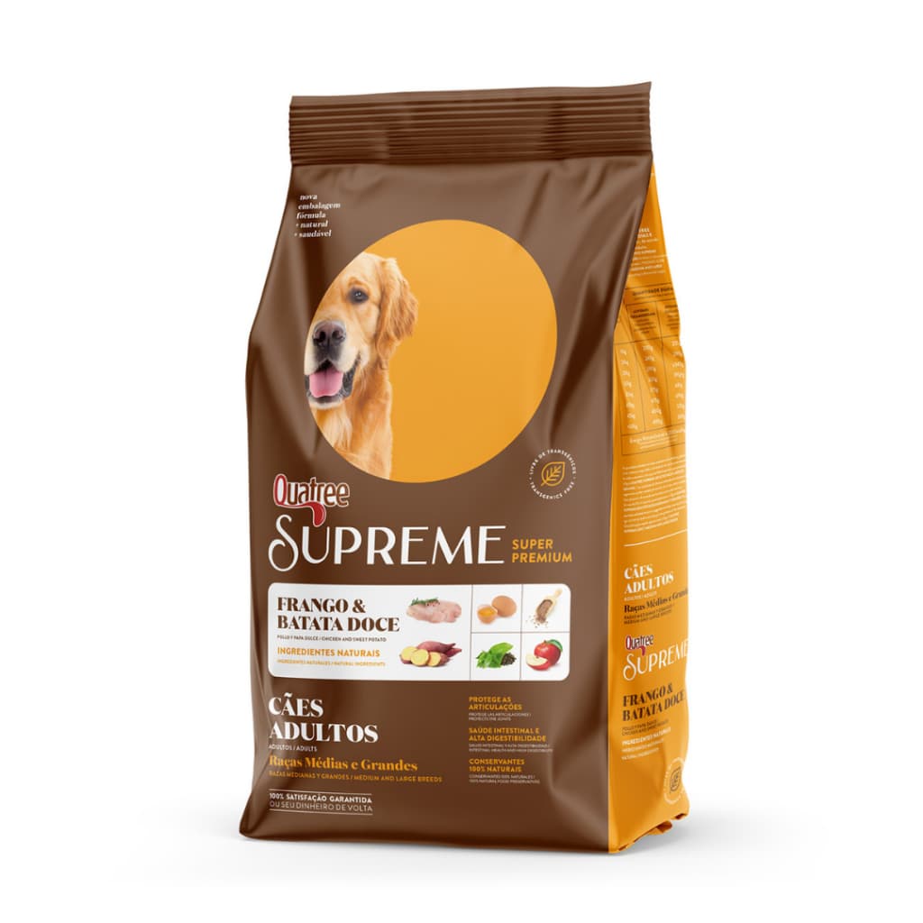 Ração Quatree Supreme Cães Adultos Raças Médias/Grandes 15KG - FRANGO & BATATA DOCE - Super Premium