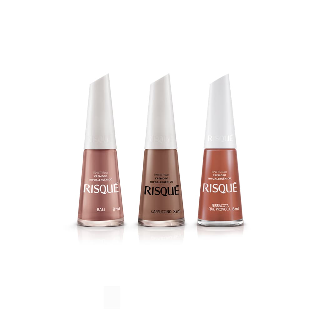 Risque Kit 3 Esmaltes hipoalergênicos Tons Nudes - Kit Manicure