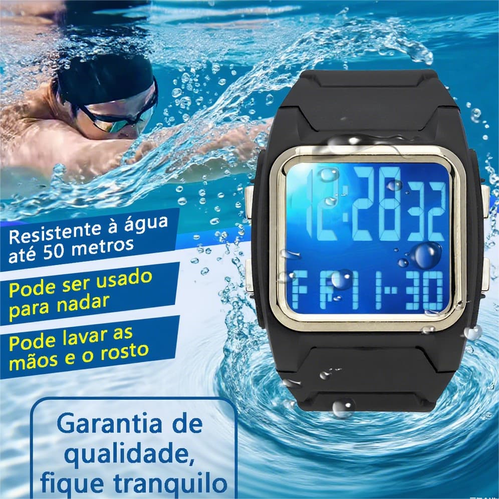 Relógio Masculino Digital LED À Prova D'água  Masculino Cronômetro De Pulso Esportiva Com 2 Baterias