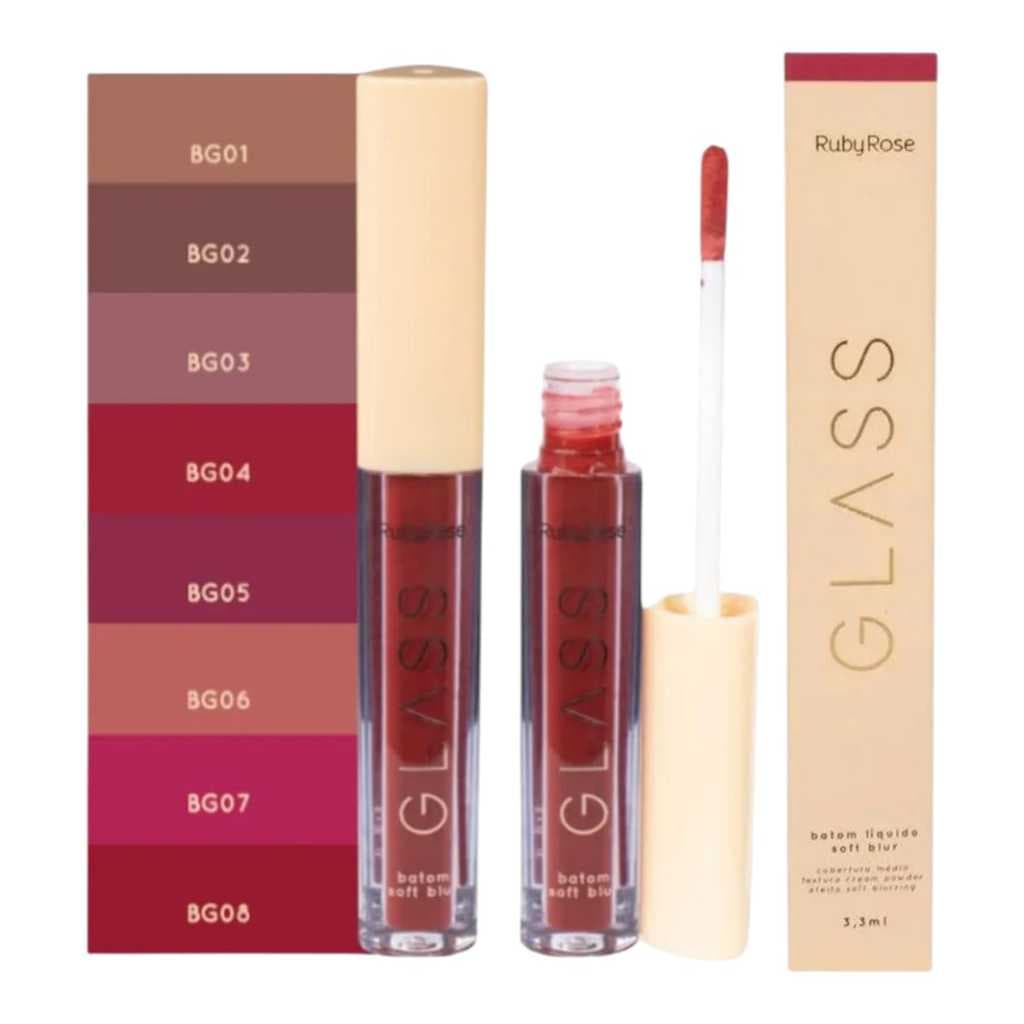 Batom Líquido Soft Blur Linha Glass Ruby Rose 8 Opções Cores