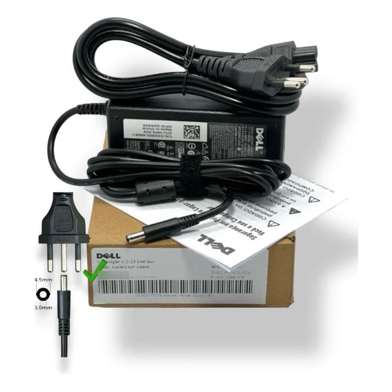 Carregador Para Notebook Dell 65w 19.5v 3.34a Plug 4.5x3.0mm Plug fino