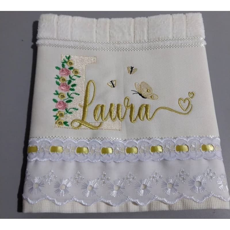 Toalha infantil bordada com amarelo e toalha bege toalha escolar toalha de mão.
