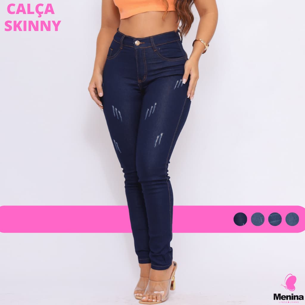 Calça Jeans Feminina Skinny Cintura Alta Levanta Bumbum