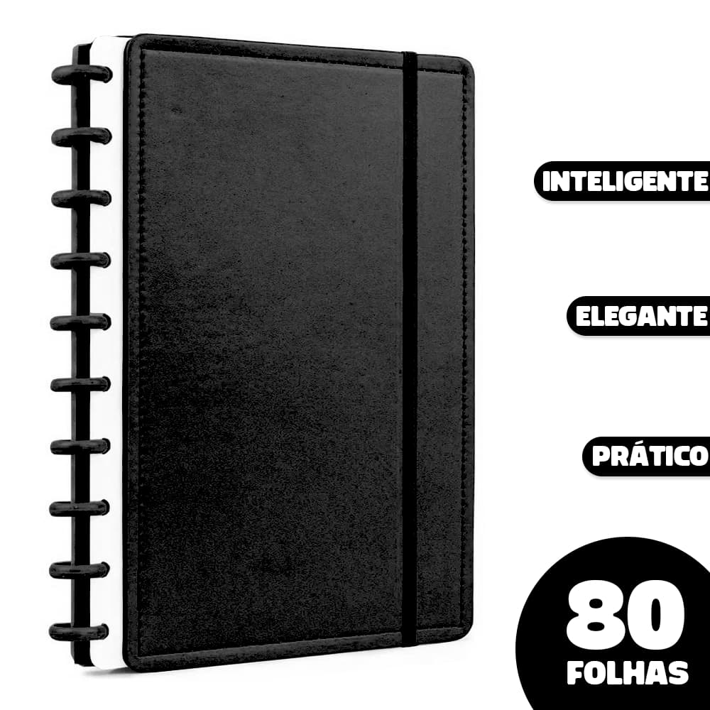 Caderno De Disco Inteligente Médio B5 Capa Dura Personalizável 80 Folhas - Permite Refil - Cor Preta