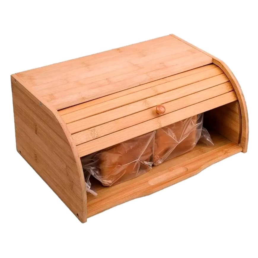 Porta Pães Pão Em Bambu Tampa Basculante Retrátil Grande Mimo Style