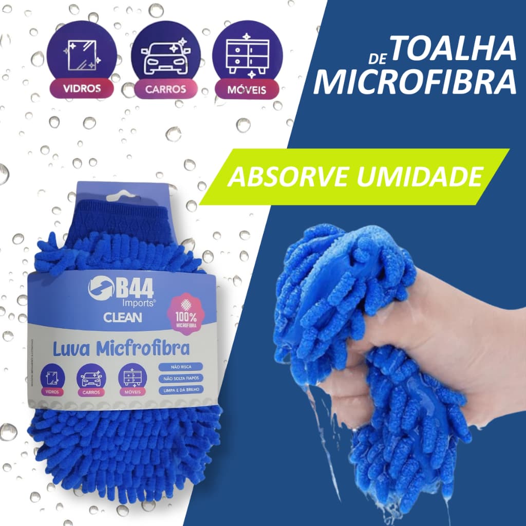 Luva Microfibra Multiuso Limpeza a Seco ou Molhada Carros Vidros e Móveis