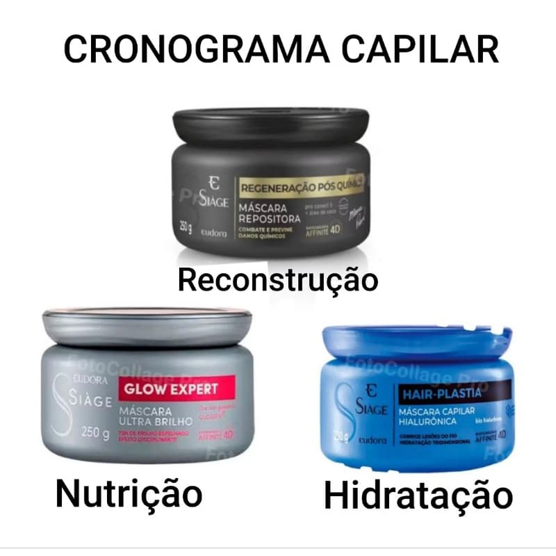 CRONOGRAMA CAPILAR MASCARA EUDORA NUTRI DIAMANTE + HAIR PLASTIA + POS QUIMICA EUDORA