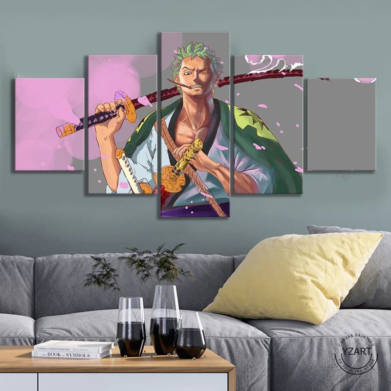 Kit Quadro Decorativos 95x55 Mosaico 5 Peça Mdf Full Hd ONE PIECE RORONOA ZORO WARN