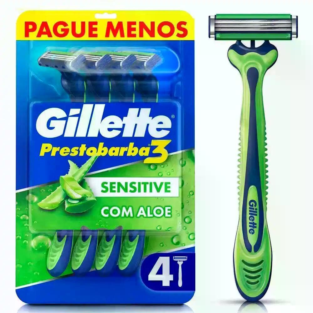 Aparelho de Barbear Gillette Prestobarba 3 Sensitive Aloe Vera 4 unidades