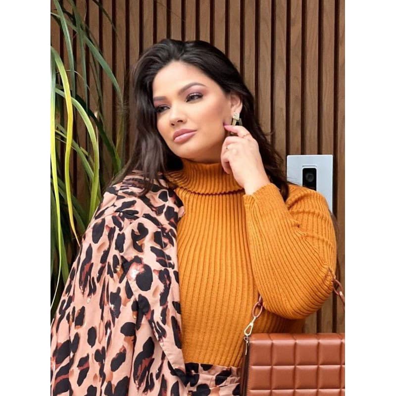 cacharrel de tricot canelada segunda pele blusa agasalho feminina inverno frio plus size