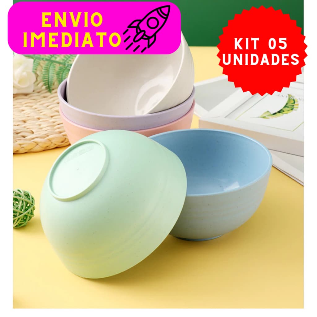 Kit 05 Tigelas Bowl de Bambu Ecológico Prática no Dia-Dia Tigela Alimentos Cumbuca Sobremesas Bowls