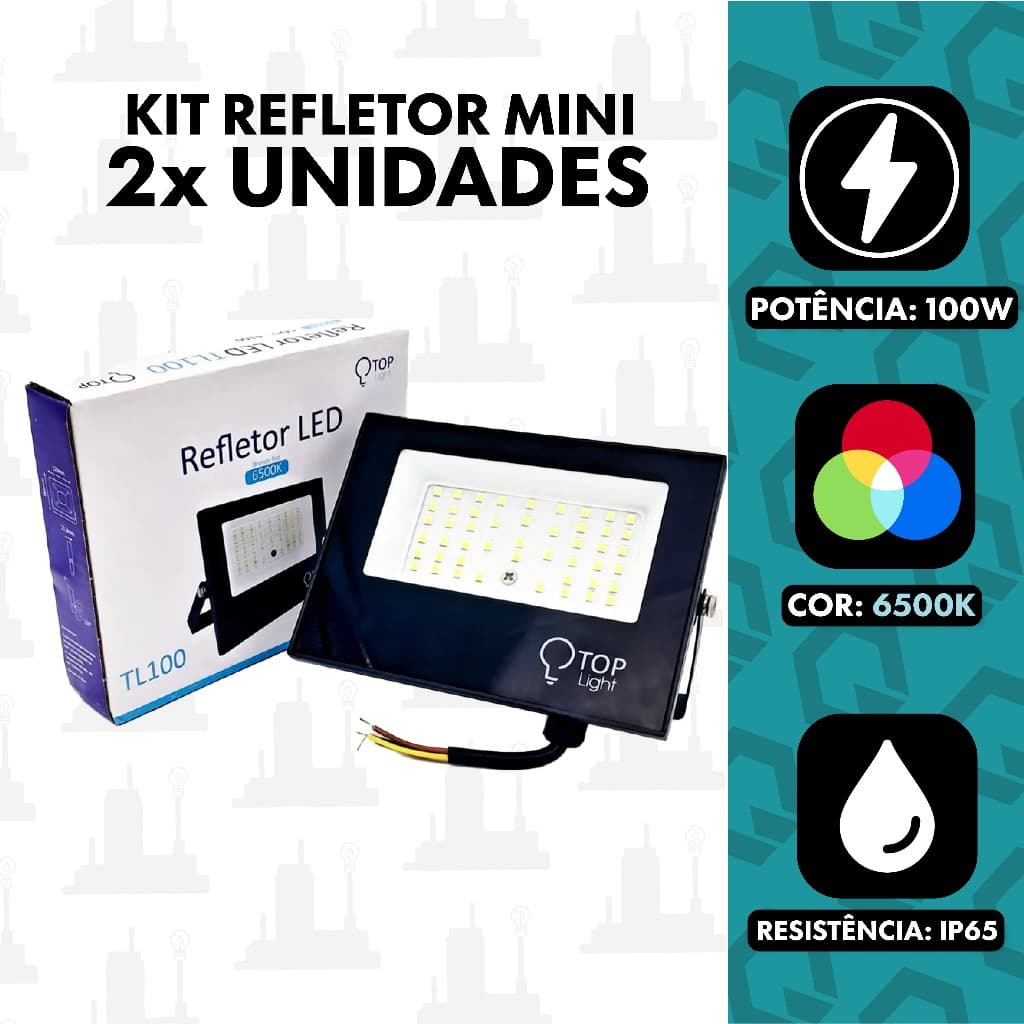 Kit 2un Refletor 100w Projetor Led Branco Frio Slim olofote Bivolt Prova Dágua 6500k mini FABRICA UM