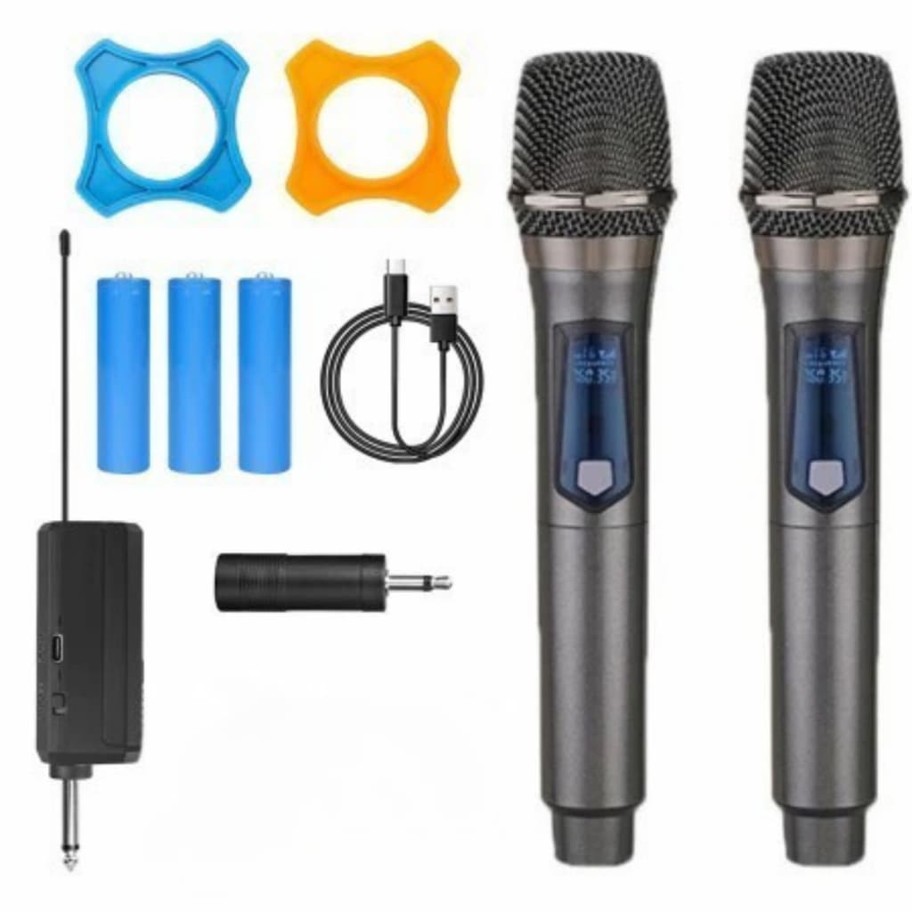 Kit 2 Microfones Dinâmico Sem Fio Profissional Recarregável Uhf para Karaokê