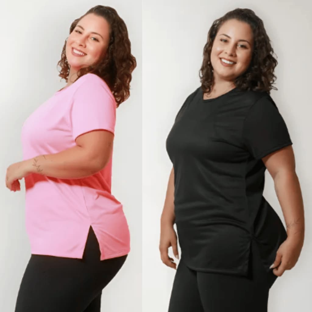 Kit 2 Peças T-shirt Blusa Tapa Bumbum Plus Size Camiseta Feminina Para Academia Dry Fit Fitnes Curve