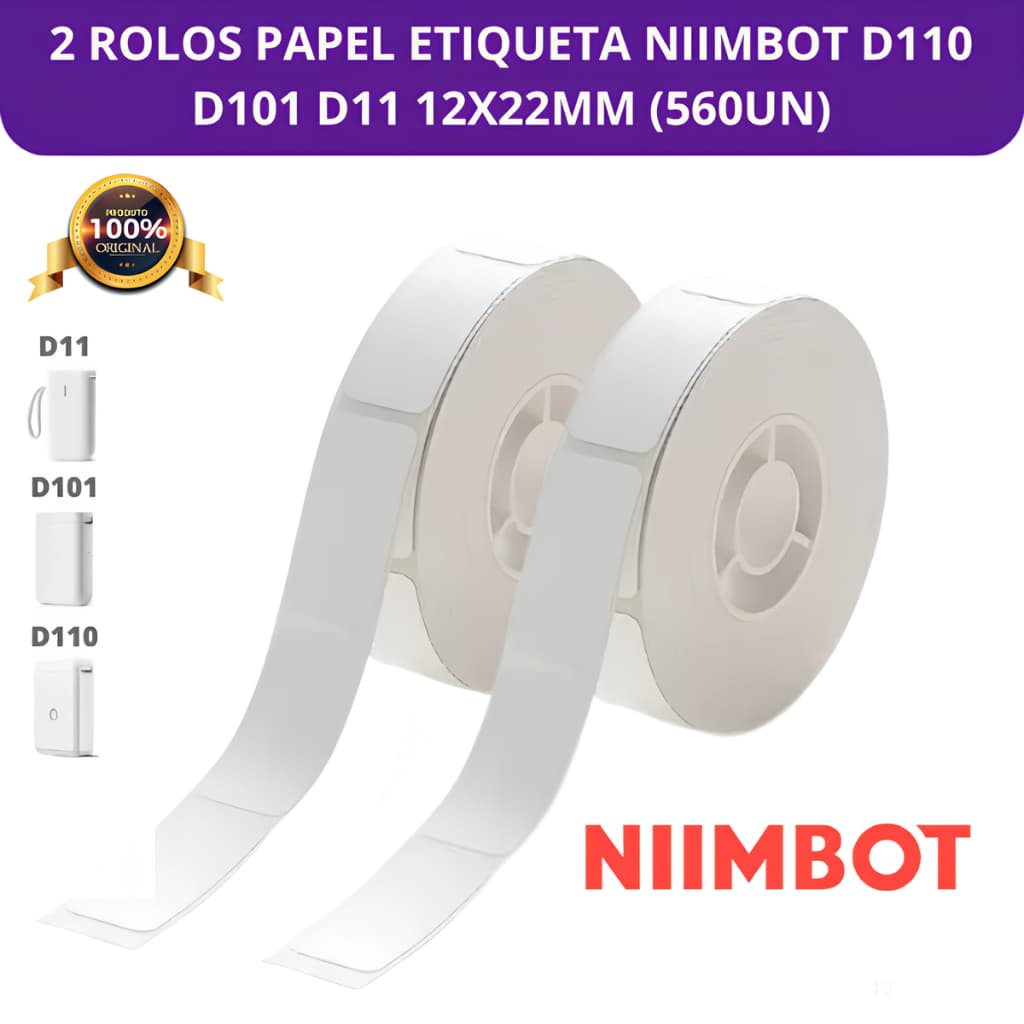 2 Rolos de Etiqueta para Niimbot D110 12x22mm (560un)