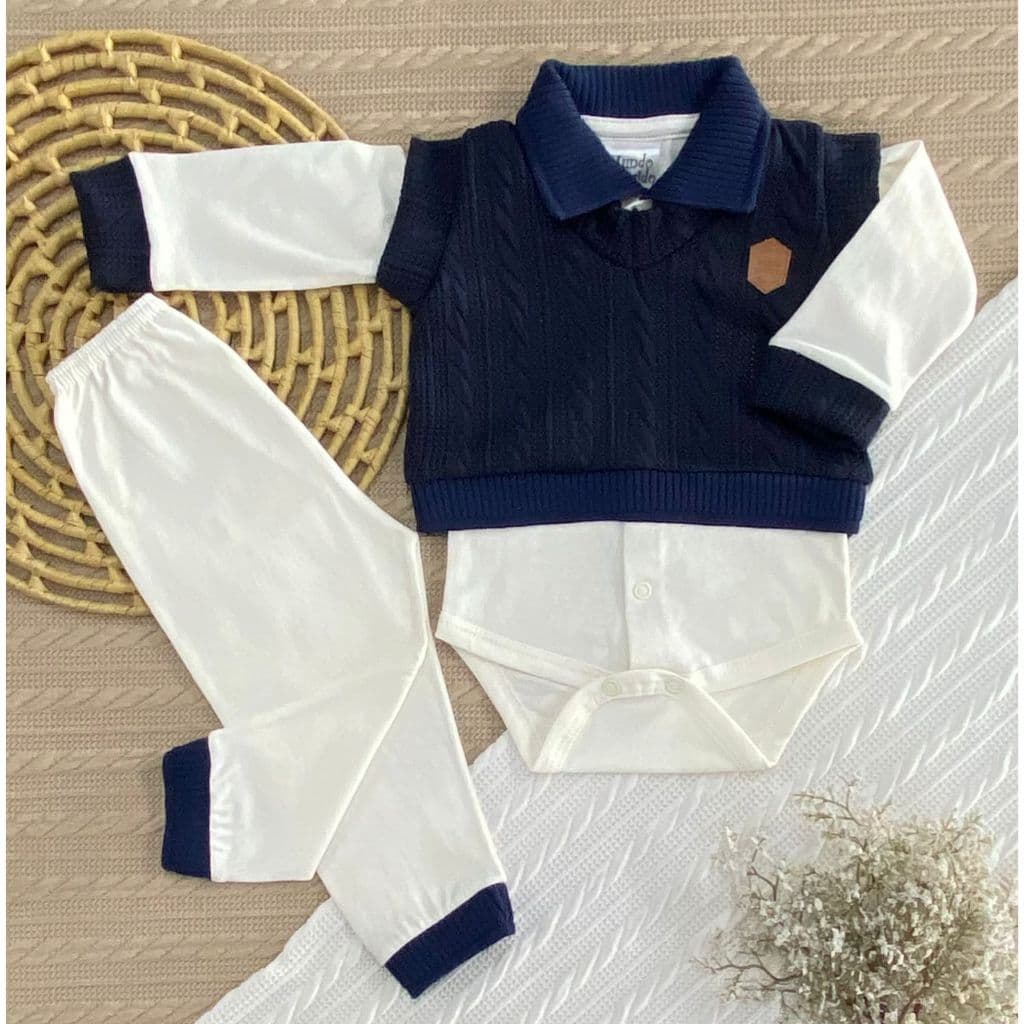 Conjunto Pagão RN Menino com Colete Tricô – Saída de Maternidade Recém-Nascido