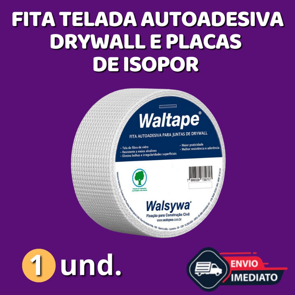 Fita Telada Autoadesiva Drywall Branca Walsywa 45 e 90 metros de comprimento - 01 unidade
