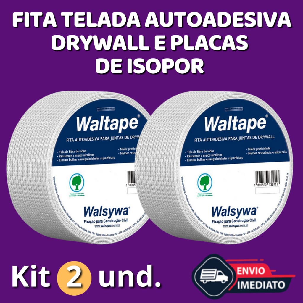 Fita Telada Autoadesiva Drywall Branca Walsywa - Kit 02 unidades