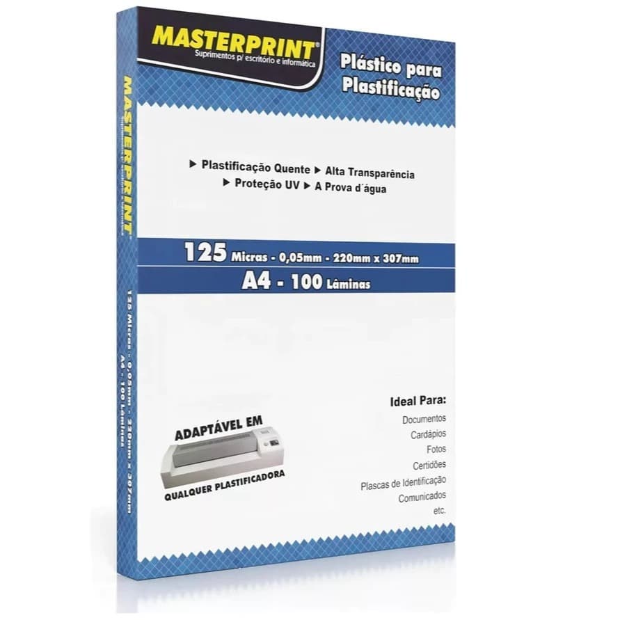 Polaseal A4 125 Micras Brilhante 100 Folhas – Plástico para Plastificação Masterprint