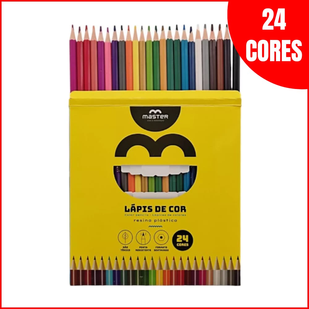 Lápis De Cor 24 Cores Resina Macia E Atóxica Sextavado Master