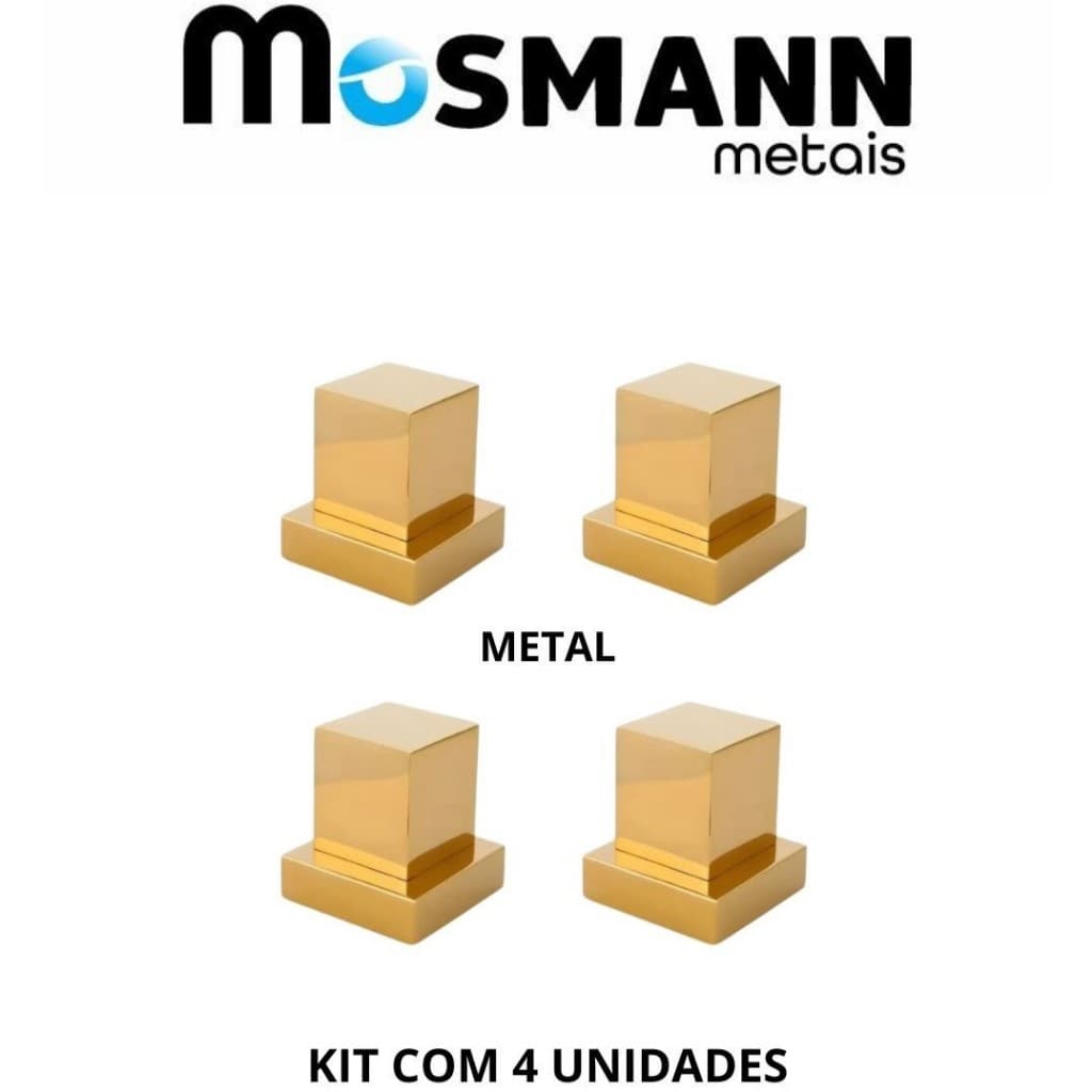 Kit 4 Acabamento para Registro Metal Quadrado Dourado Padrão Deca e Docol