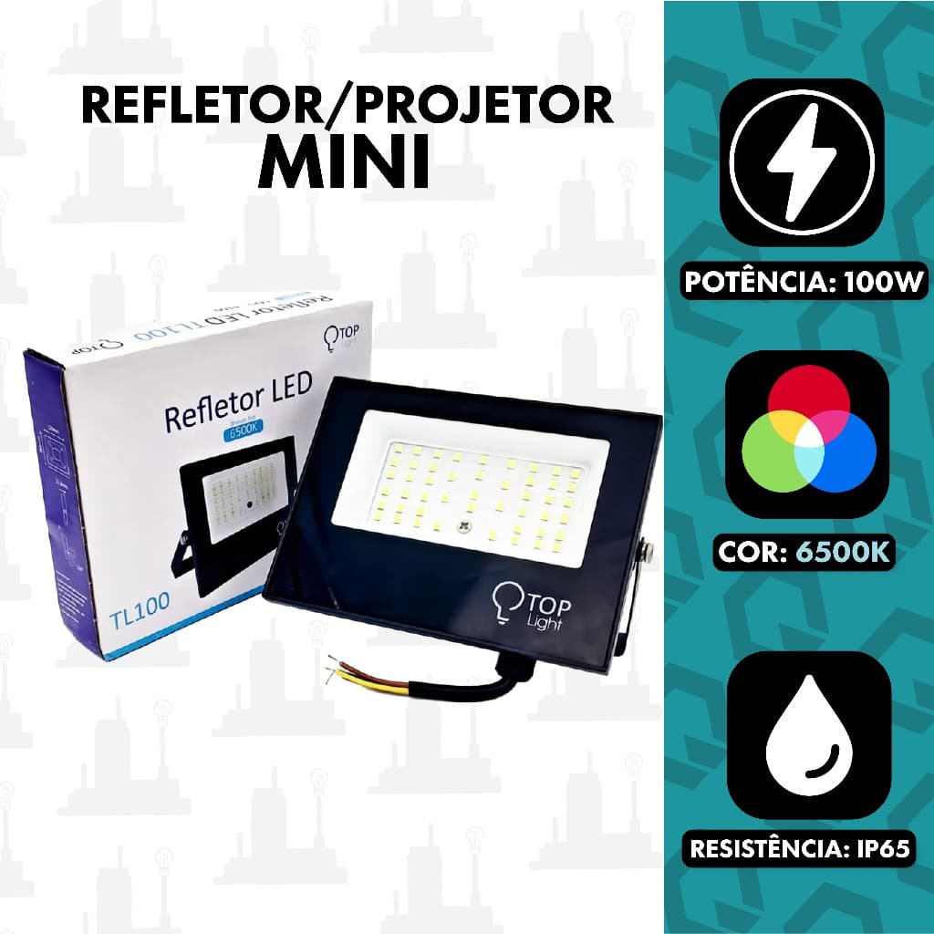 Refletor 100W Mini Branco Frio 6500k Projetor Led Holofote a Prova D'agua IP66 Top Light  FABRICA UM