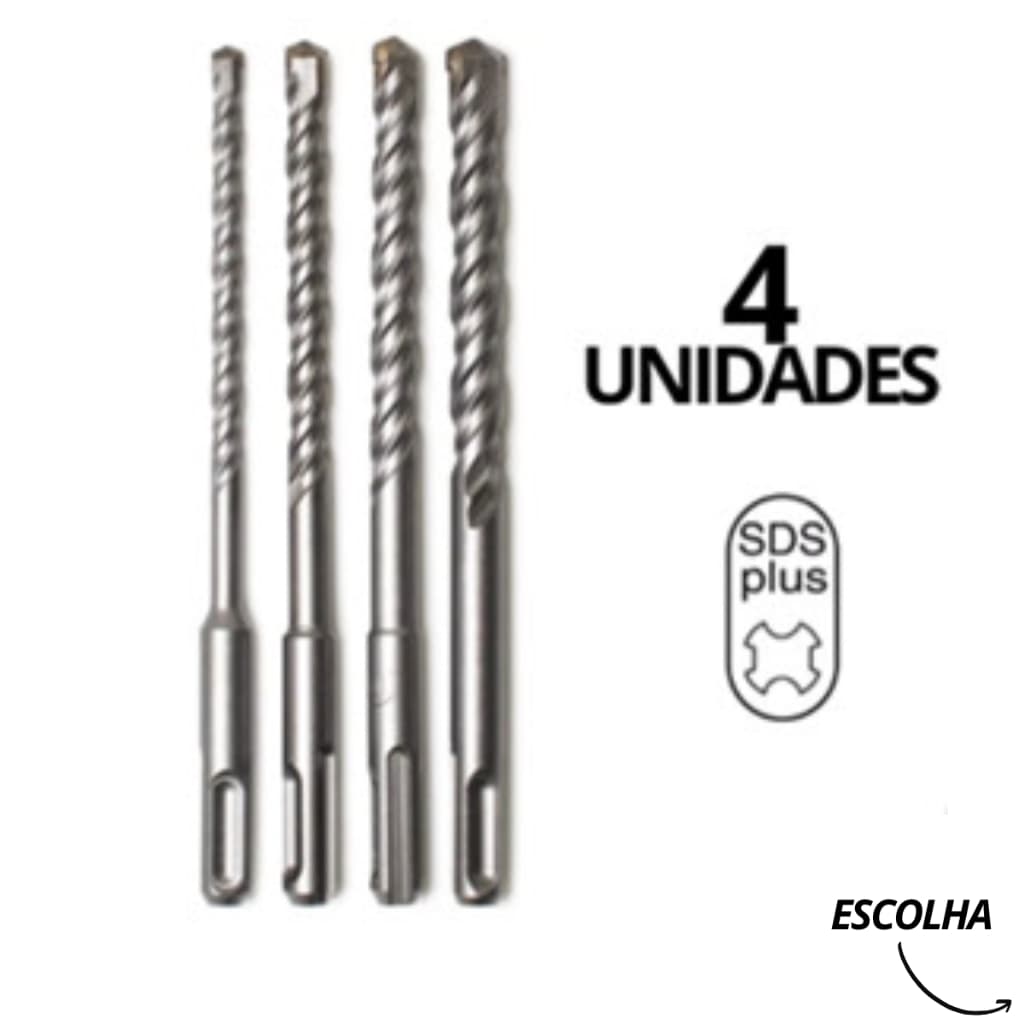 Jogo de Broca SDS para Martelete 5, 6, 8 e 10mm Concreto Parede Kit Brocas Encaixe SDS Plus Widea