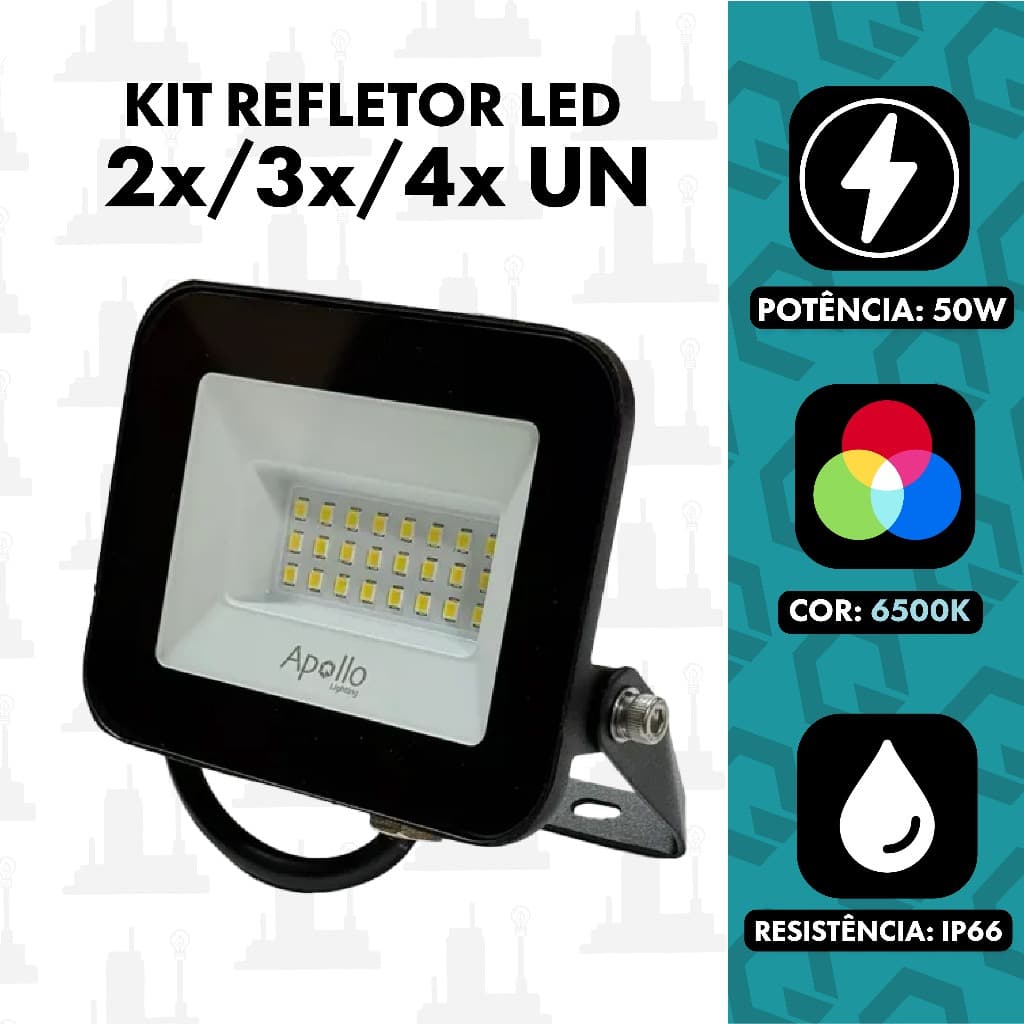 kit 2, 3 ou 4 Refletor 50w Led projetor  Holofote ip66 Bivolt 110/220 Frio A Prova D'água FABRICA UM