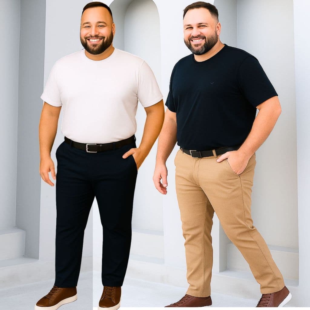Kit 2 Calças Sport Fino Plus Size Sarja com Lycra de Alta Qualidade Tamanhos Especiais 50 52 54 56