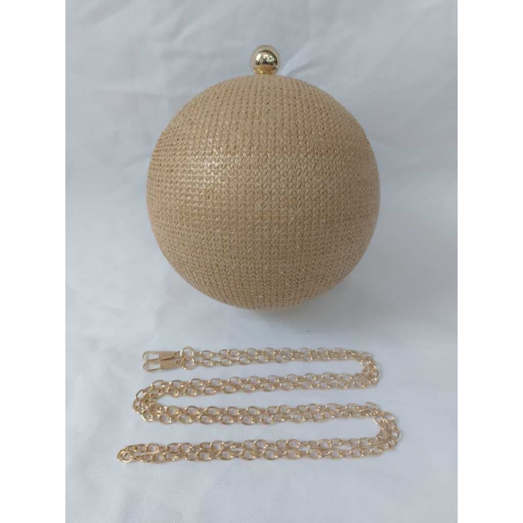 Bolsa Clutch Esfera Bola Palha Sintética Trançada