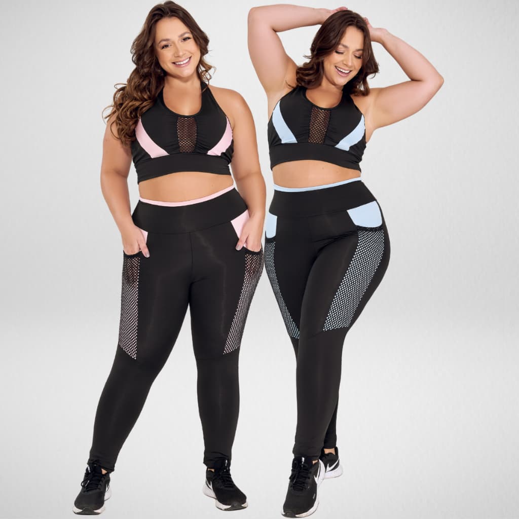 Kit 2 conjuntos de Academia fitness Calça com Bolso Top Plus