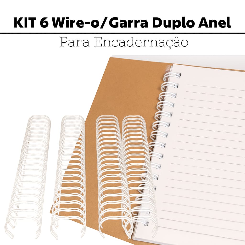 Kit 6  Wire-o Branco Passo 2x1 A4 – Tamanhos 5/8 a 1 1/4 Para Agenda