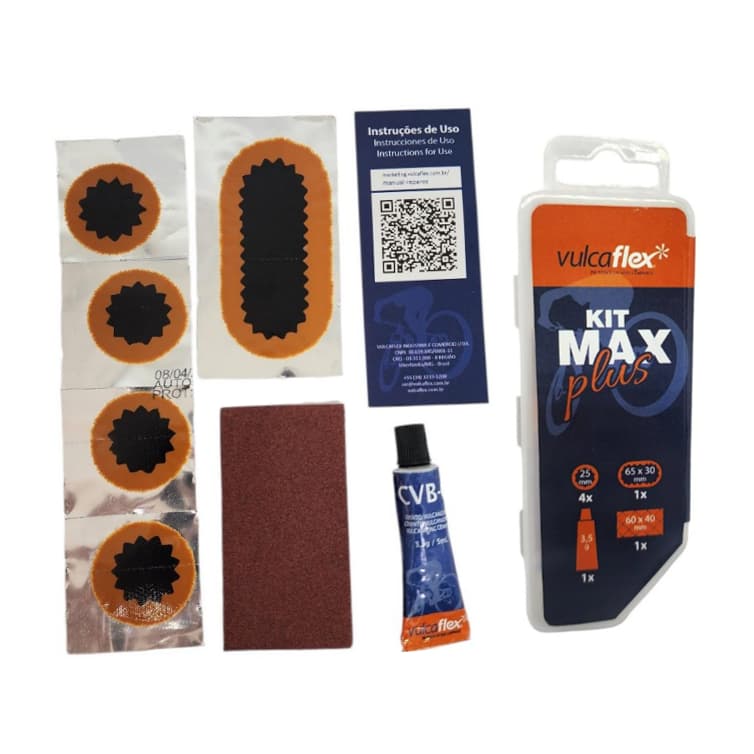 Estojo Remendo Reparo a Frio Kit Max Plus Câmara Ar Vulcaflex Bike