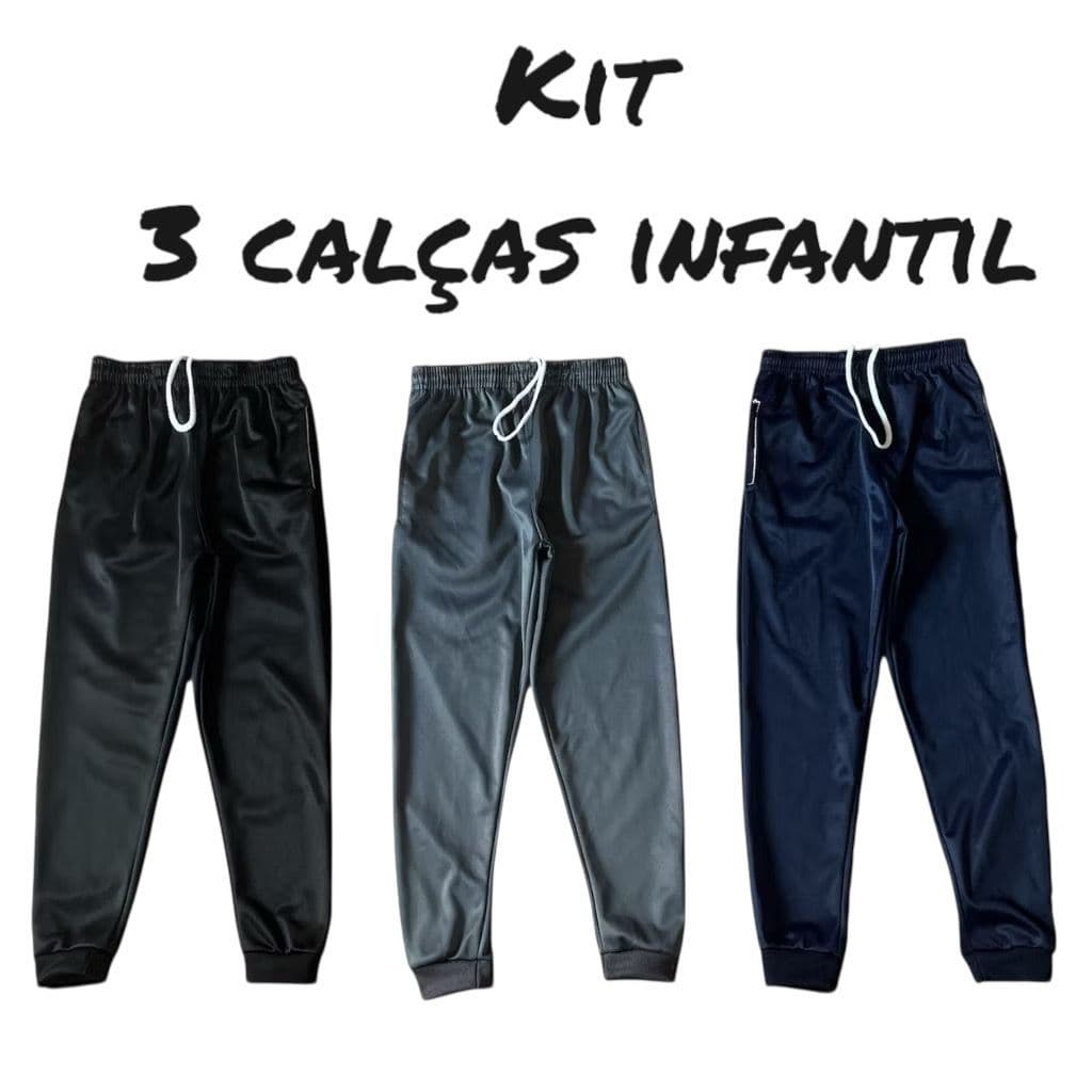 Kit 3 calça infantil juvenil forrada confortavél básica 4 ao 16 lisa custura reforçada