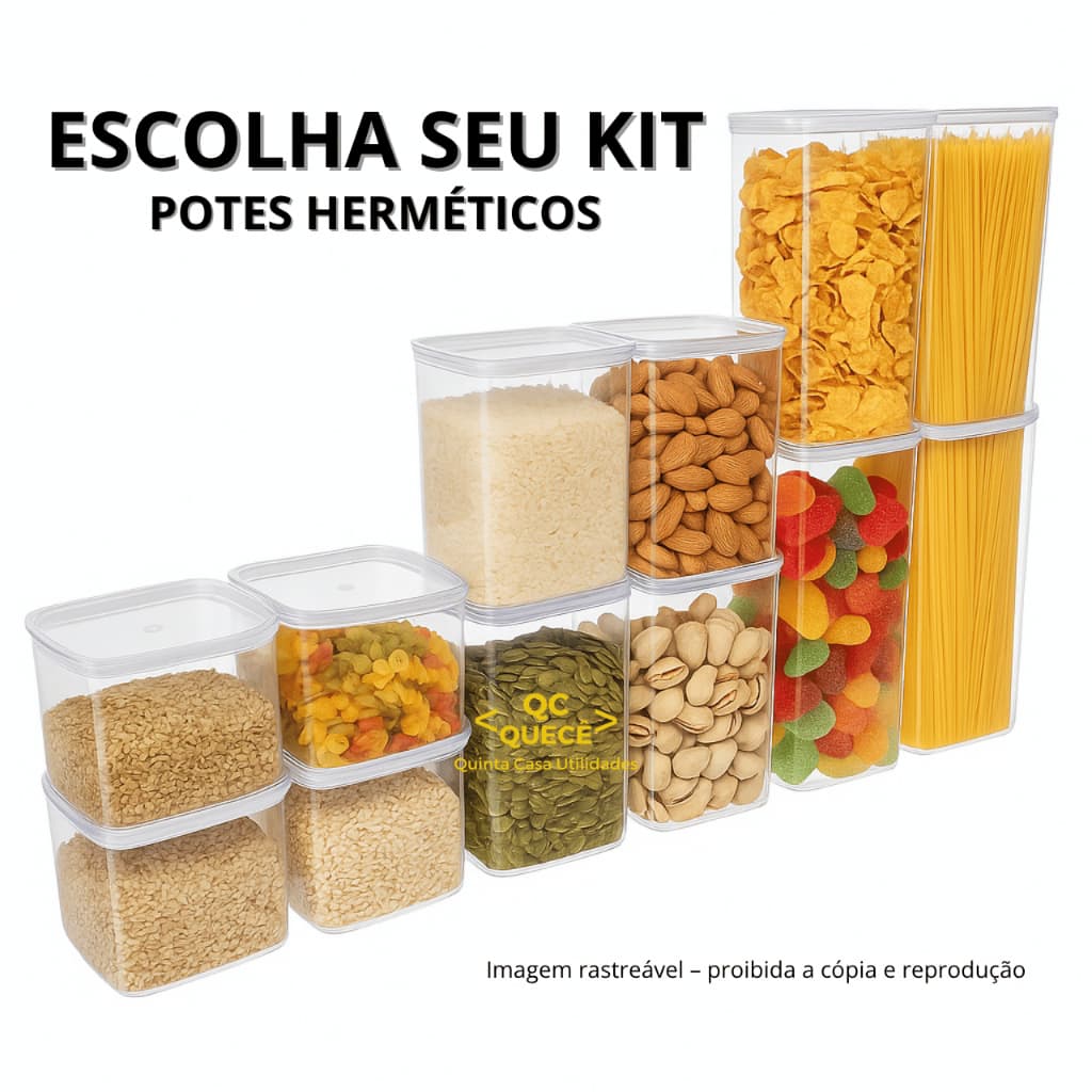 Kit Potes Herméticos Acrílico Cristal Quadrado Com Vedação Mantimentos Cozinha Alimentos Armário