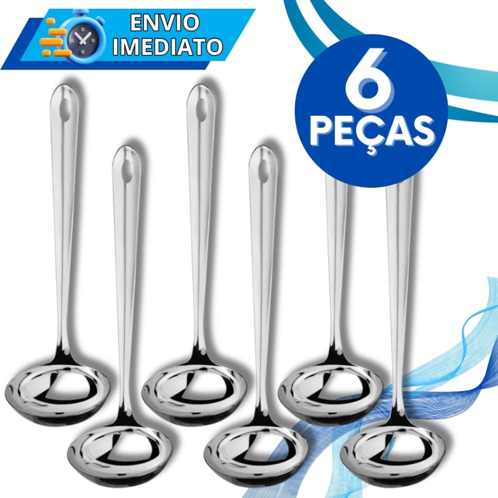 KIT Conjunto 6 Concha de Servir Feijão Molho Caldinho Sopa Inox Polido GRANDE Resistente para Casa Restaurante Buffet