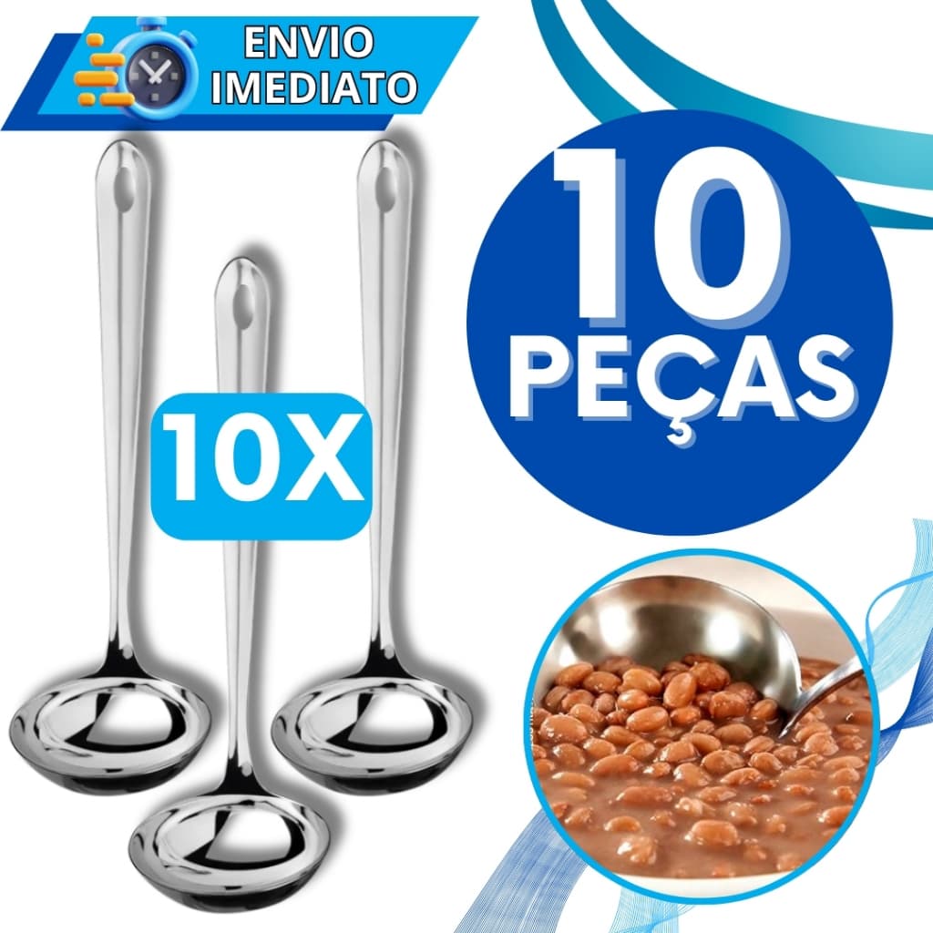 KIT Conjunto 10 Concha de Servir Feijão Molho Caldinho Sopa Inox Polido GRANDE Resistente para Casa Restaurante Buffet