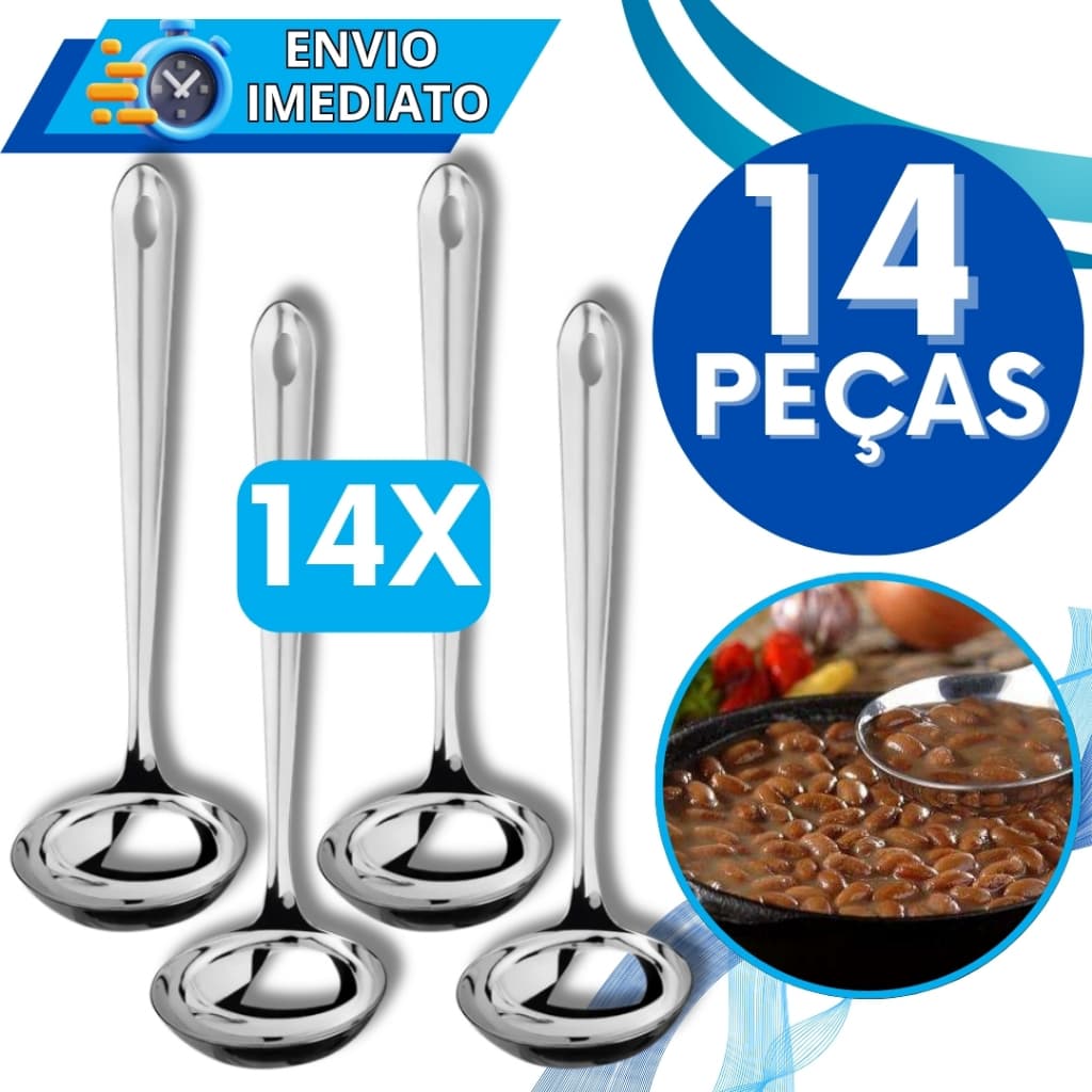 KIT Conjunto 14 Concha de Servir Feijão Molho Caldinho Sopa Inox Polido GRANDE Resistente para Casa Restaurante Buffet