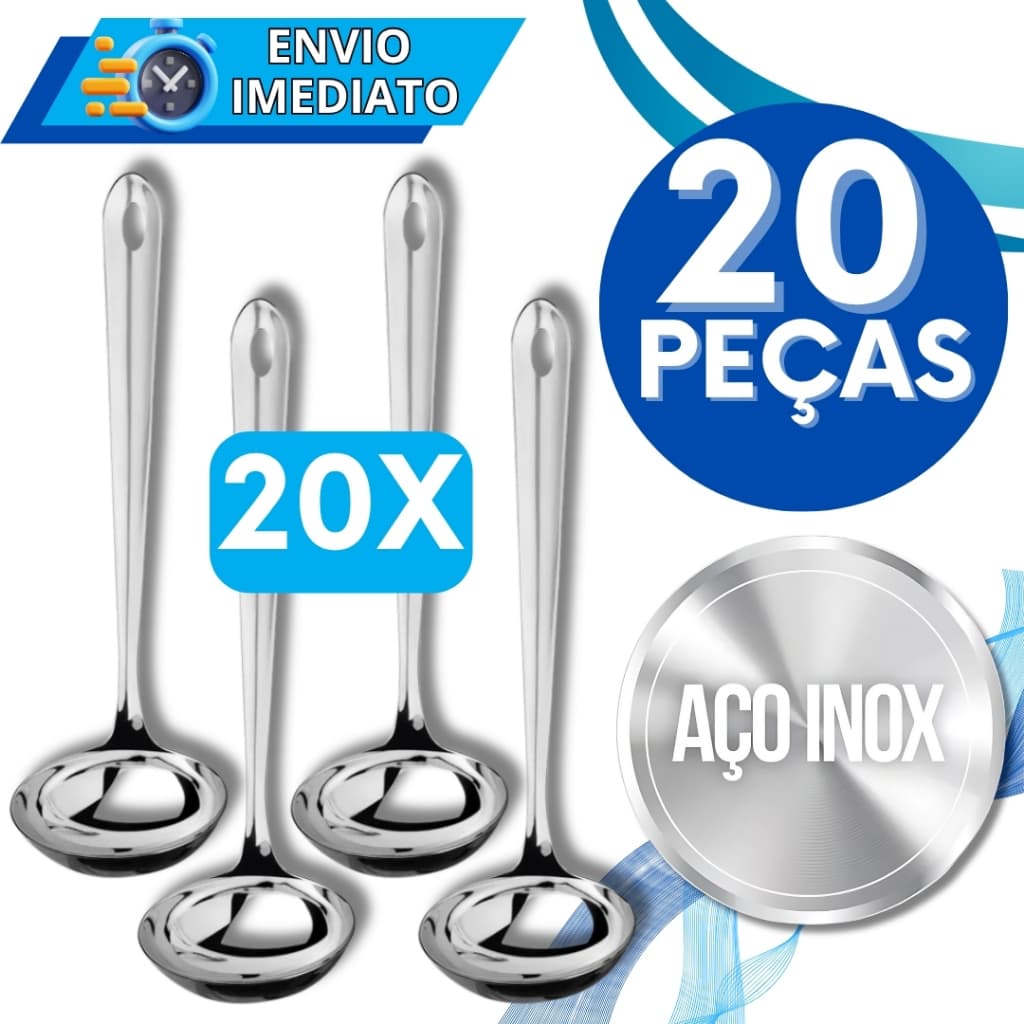 KIT Conjunto 20 Concha de Servir Feijão Molho Caldinho Sopa Inox Polido GRANDE Resistente para Casa Restaurante Buffet