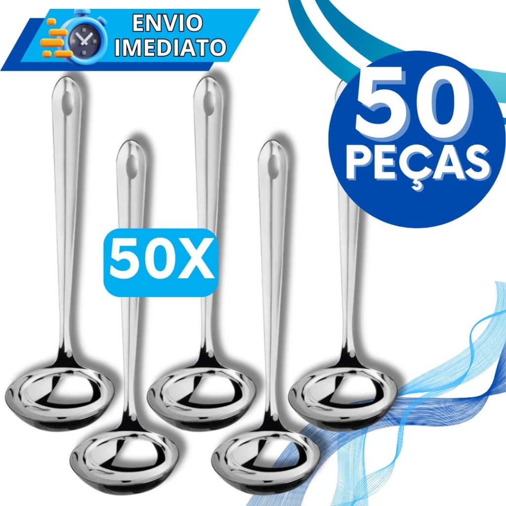KIT Conjunto 50 Concha de Servir Feijão Molho Caldinho Sopa Inox Polido GRANDE Resistente para Casa Restaurante Buffet
