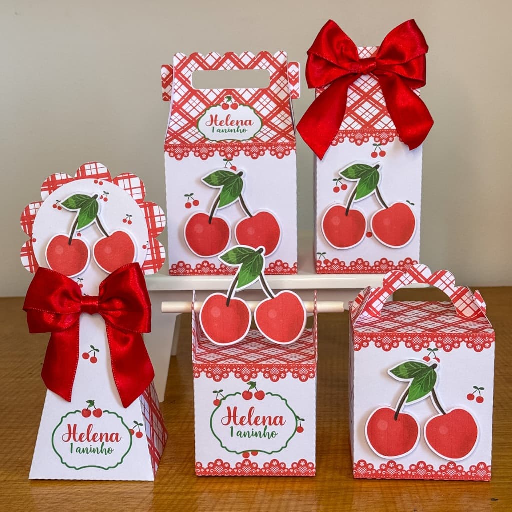 Kit Festa Caixinhas Personalizadas - TEMA CEREJINHA 5 Modelos