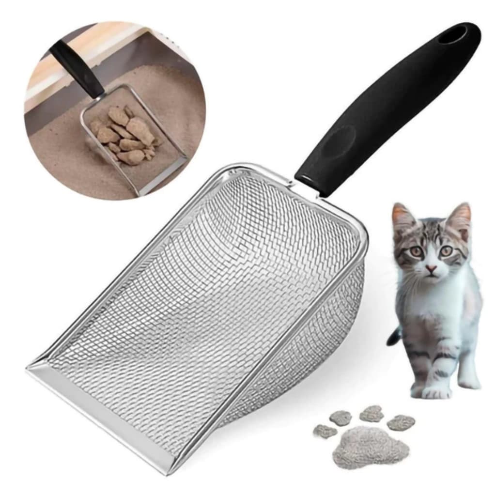 Pá Peneira de Areia Coletora Higiênica Pet Gato Cachorro Lagarto Aço Inox - Caixa de Areia