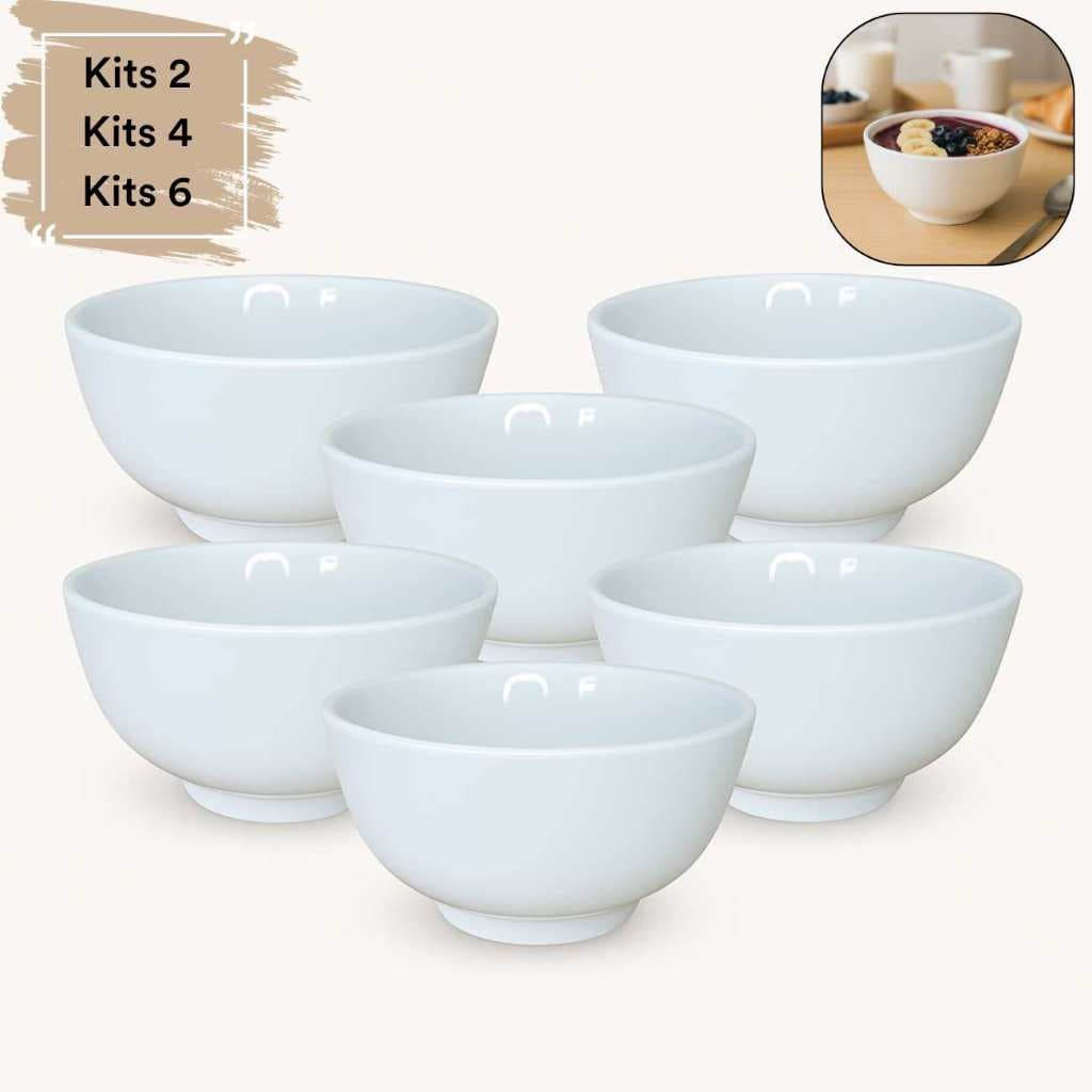 Kit Tigelas de Porcelana Premium Primeira Linha Bowl p/ Cozinha Cereal Sopa 500ML